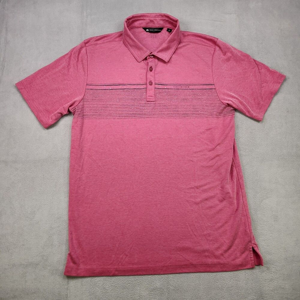 Travis Mathew Polo Shirt Men L Red Stripe Short Sleeve Golf Performance Stretch‎